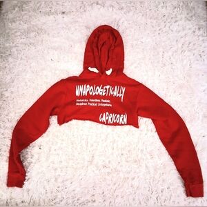 Red Cropped Pullover Fleece Capricorn Hoodie In Size XS